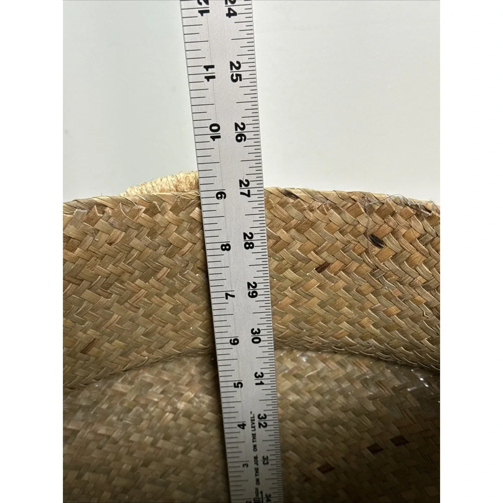 Woven Wicker Seagrass Belly Plant Basket Tan/White Indoor Outdoor Storage New